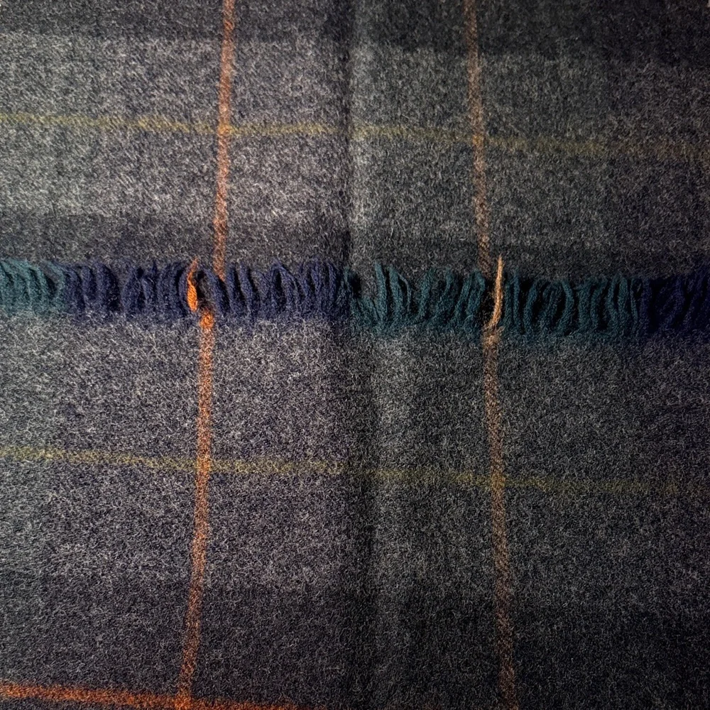 Plaid Wool Scarf with Fringe